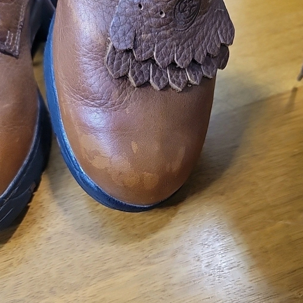 Justin Brown Leather Upper Lace Up Combat Moto Western Style Boots Sz 6B - Picture 14 of 15